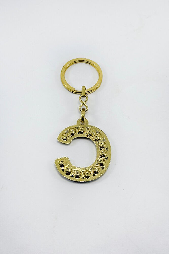 Gold Color Shiny Stone Letter C Keychain, Gift Letter Keychain