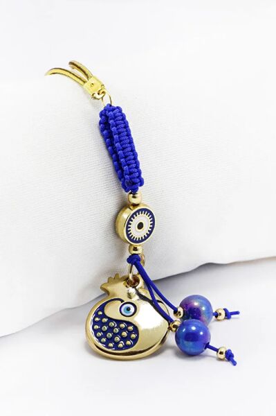 Lacivert Renkli Çerçeveli Nazar Boncuklu Desenli Nar Figürlü Dikiz Ayna Süsü, Yeni Araba Hediyesi