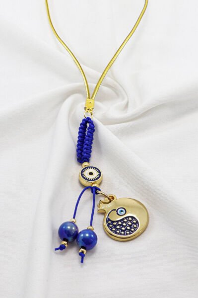 Lacivert Renkli Çerçeveli Nazar Boncuklu Desenli Nar Figürlü Dikiz Ayna Süsü, Yeni Araba Hediyesi