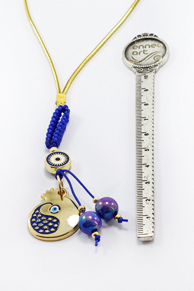 Lacivert Renkli Çerçeveli Nazar Boncuklu Desenli Nar Figürlü Dikiz Ayna Süsü, Yeni Araba Hediyesi