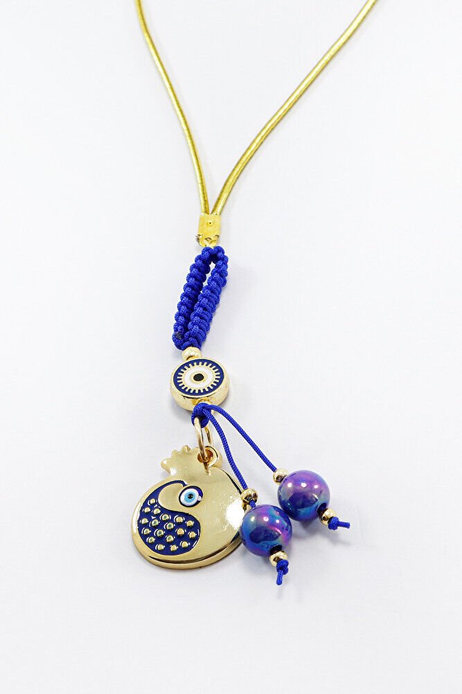 Lacivert Renkli Çerçeveli Nazar Boncuklu Desenli Nar Figürlü Dikiz Ayna Süsü, Yeni Araba Hediyesi