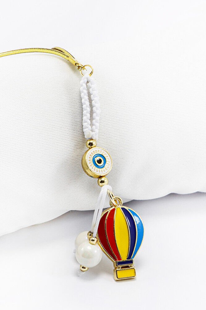 Beyaz Renkli Çerçeveli Nazar Boncuklu Renkli Uçan Balon Salkım Dikiz Ayna Süsü, Yeni Araba Hediyesi