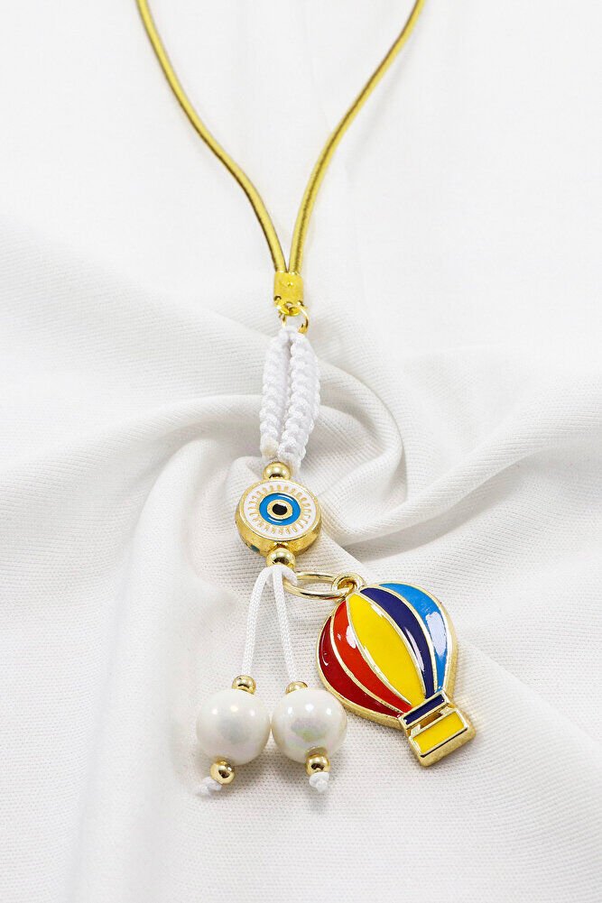 Beyaz Renkli Çerçeveli Nazar Boncuklu Renkli Uçan Balon Salkım Dikiz Ayna Süsü, Yeni Araba Hediyesi