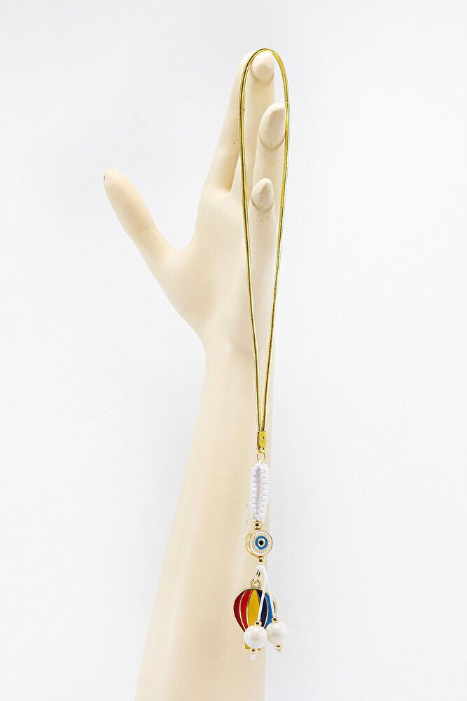 Beyaz Renkli Çerçeveli Nazar Boncuklu Renkli Uçan Balon Salkım Dikiz Ayna Süsü, Yeni Araba Hediyesi