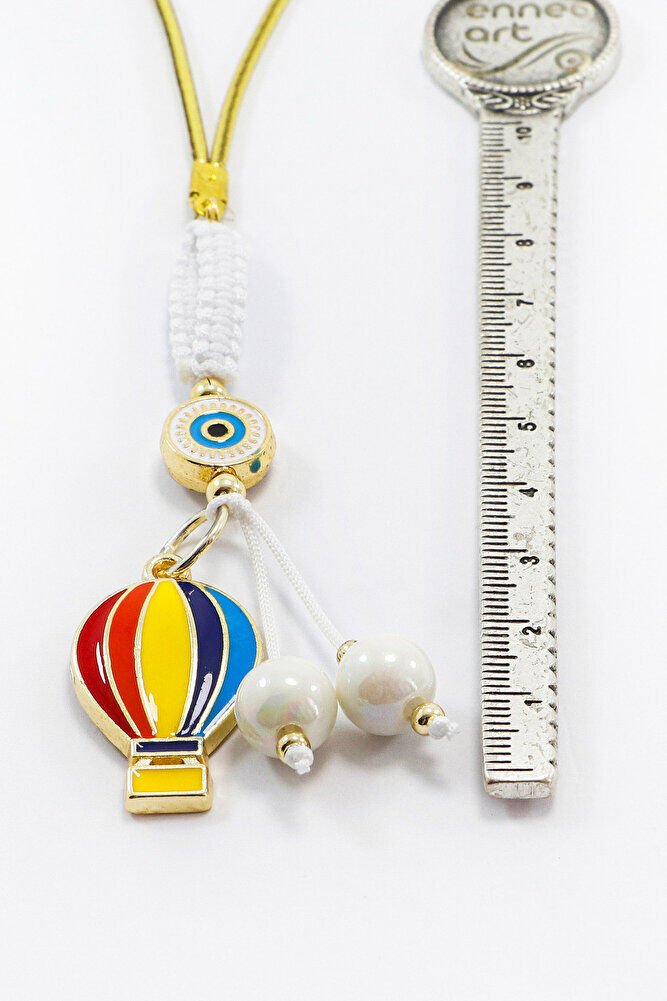 Beyaz Renkli Çerçeveli Nazar Boncuklu Renkli Uçan Balon Salkım Dikiz Ayna Süsü, Yeni Araba Hediyesi