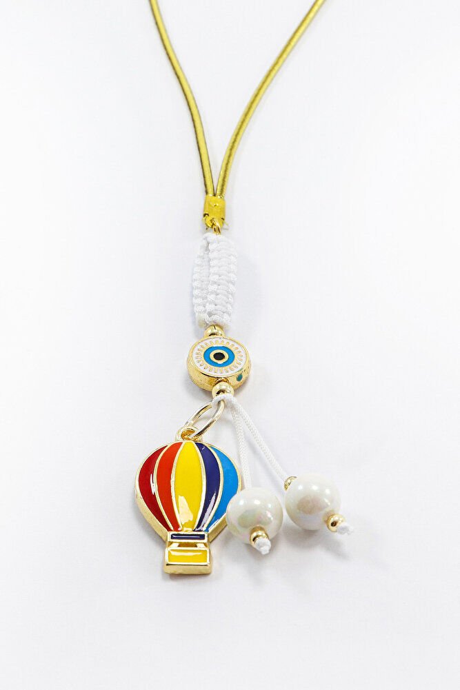 Beyaz Renkli Çerçeveli Nazar Boncuklu Renkli Uçan Balon Salkım Dikiz Ayna Süsü, Yeni Araba Hediyesi