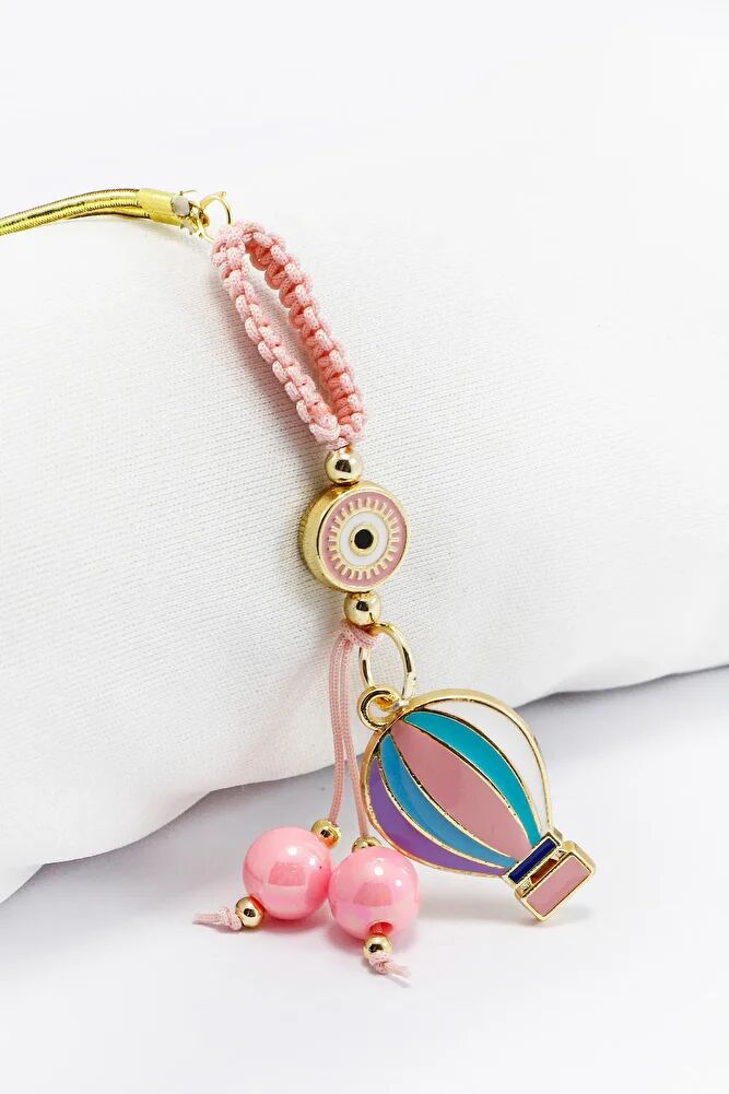 Şeker Pembesi Çerçeveli Nazar Boncuklu Renkli Uçan Balon Salkım Dikiz Ayna Süsü, Yeni Araba Hediyesi