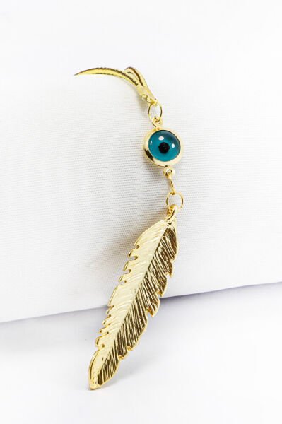 Gold Renkli Çerçeveli Nazar Boncuklu Yaprak Figürlü Dikiz Ayna Süsü, Yeni Araba Hediyesi