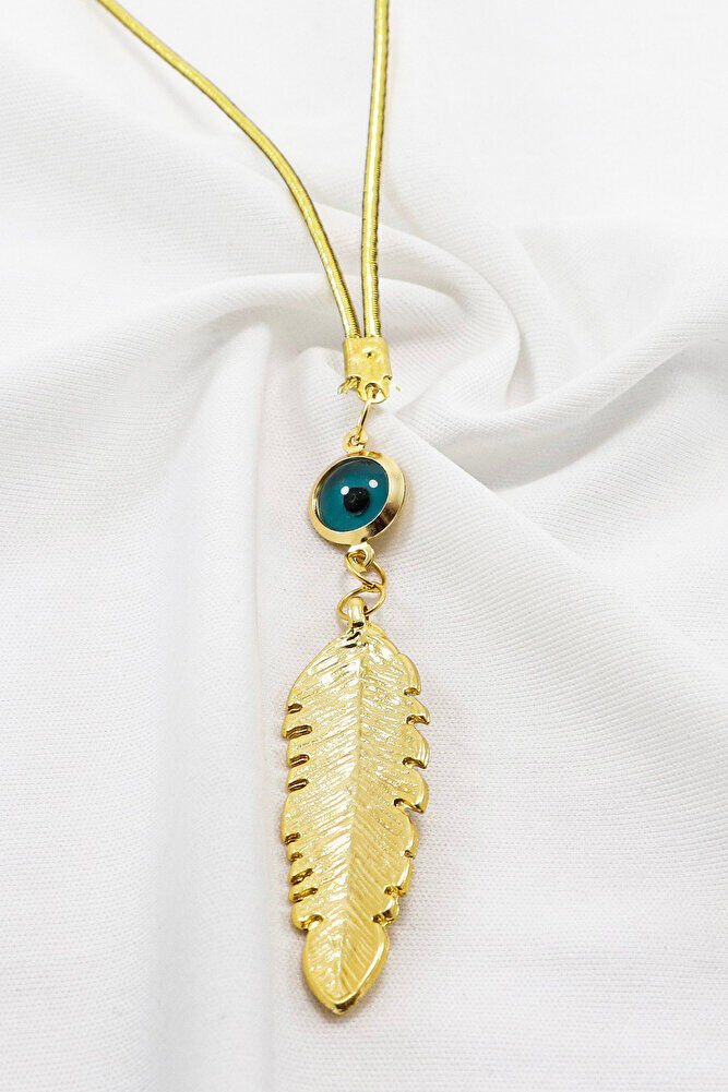 Gold Renkli Çerçeveli Nazar Boncuklu Yaprak Figürlü Dikiz Ayna Süsü, Yeni Araba Hediyesi