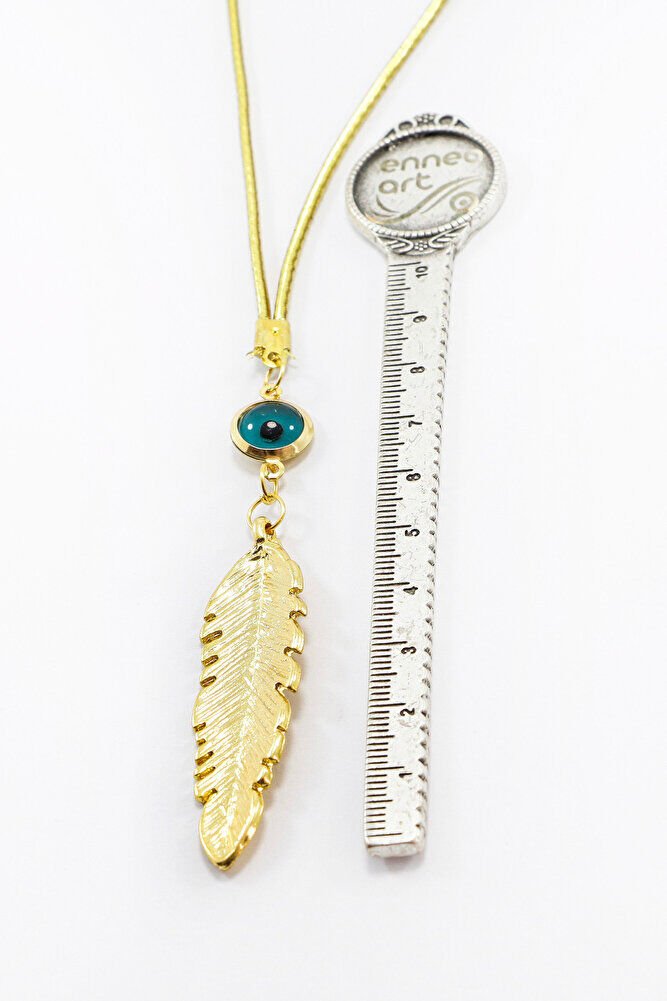 Gold Renkli Çerçeveli Nazar Boncuklu Yaprak Figürlü Dikiz Ayna Süsü, Yeni Araba Hediyesi