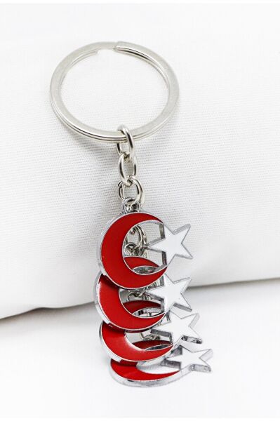 Red Metal Crescent Star Keychain, Gift Crescent Star Bag Ornament