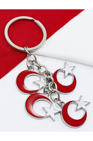 Red Metal Crescent Star Keychain, Gift Crescent Star Bag Ornament
