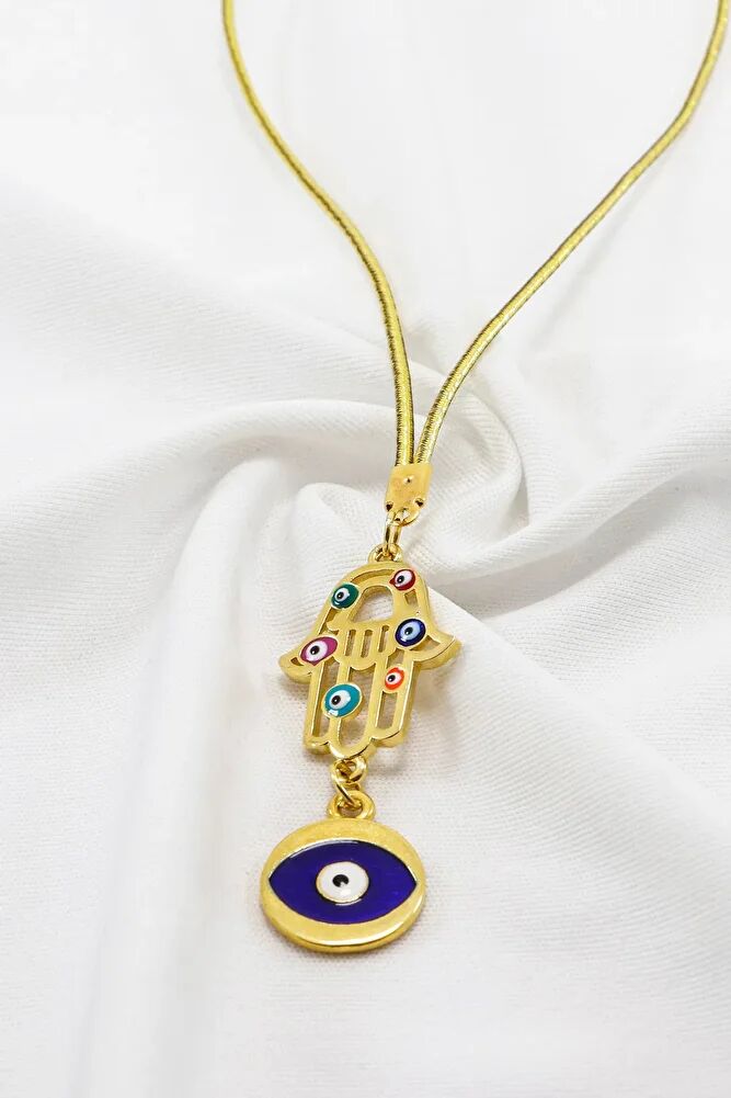 Komple Altın Kaplama Renkli Hamse Nazar Gözlü Dikiz Ayna Süsü, Yeni Araba Hediyesi