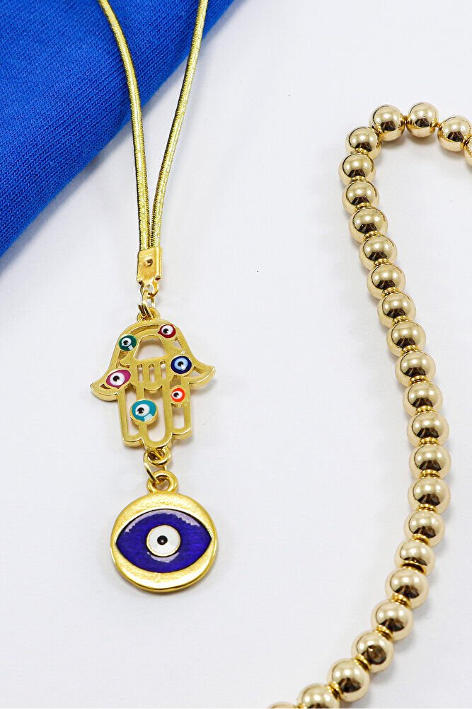 Komple Altın Kaplama Renkli Hamse Nazar Gözlü Dikiz Ayna Süsü, Yeni Araba Hediyesi