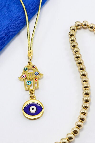 Komple Altın Kaplama Renkli Hamse Nazar Gözlü Dikiz Ayna Süsü, Yeni Araba Hediyesi