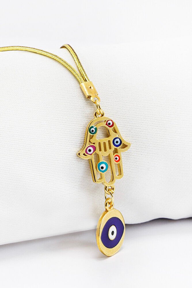 Komple Altın Kaplama Renkli Hamse Nazar Gözlü Dikiz Ayna Süsü, Yeni Araba Hediyesi