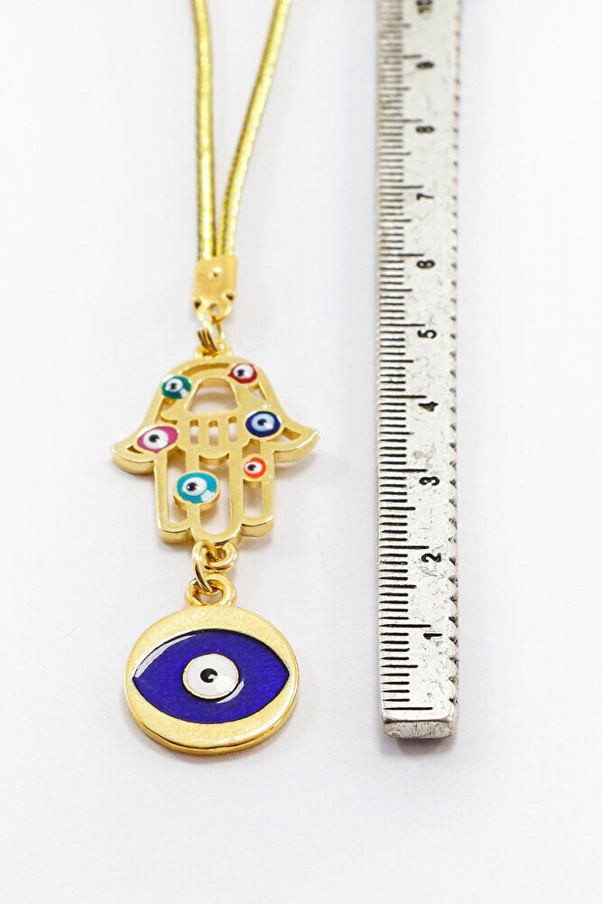 Komple Altın Kaplama Renkli Hamse Nazar Gözlü Dikiz Ayna Süsü, Yeni Araba Hediyesi