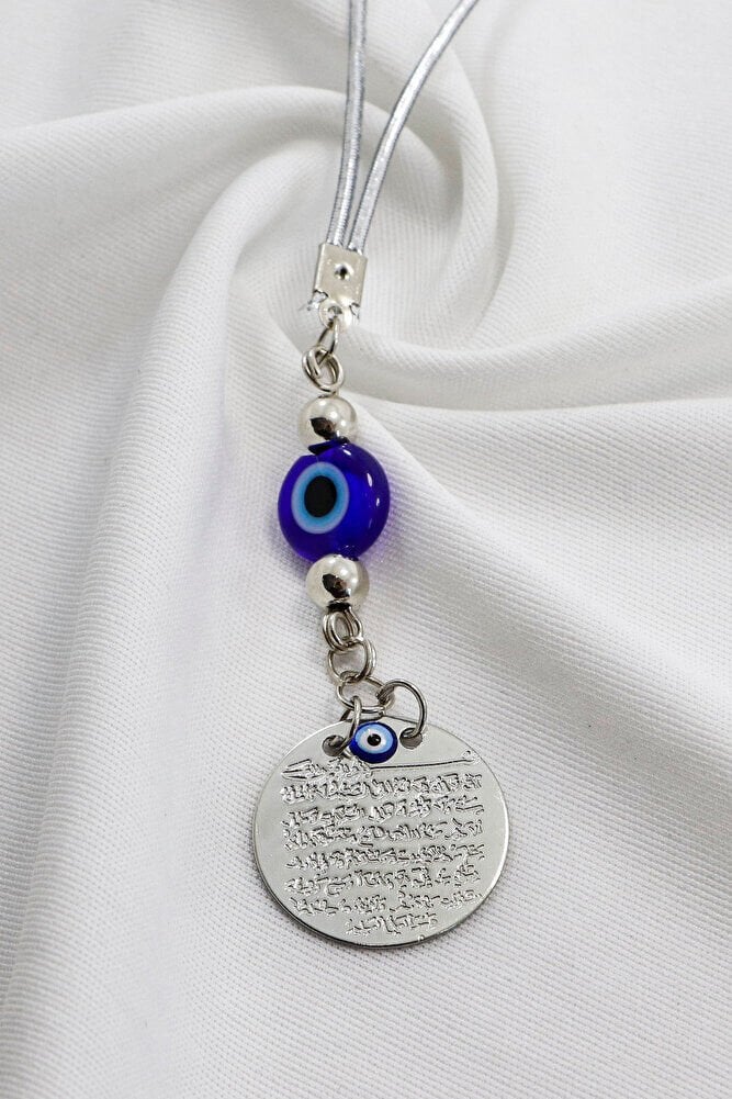 Small Metal Evil Eye Bead with Prayer for Evil Eye Car Rearview Mirror Ornament Handmade Luxury Accessory Silver Color