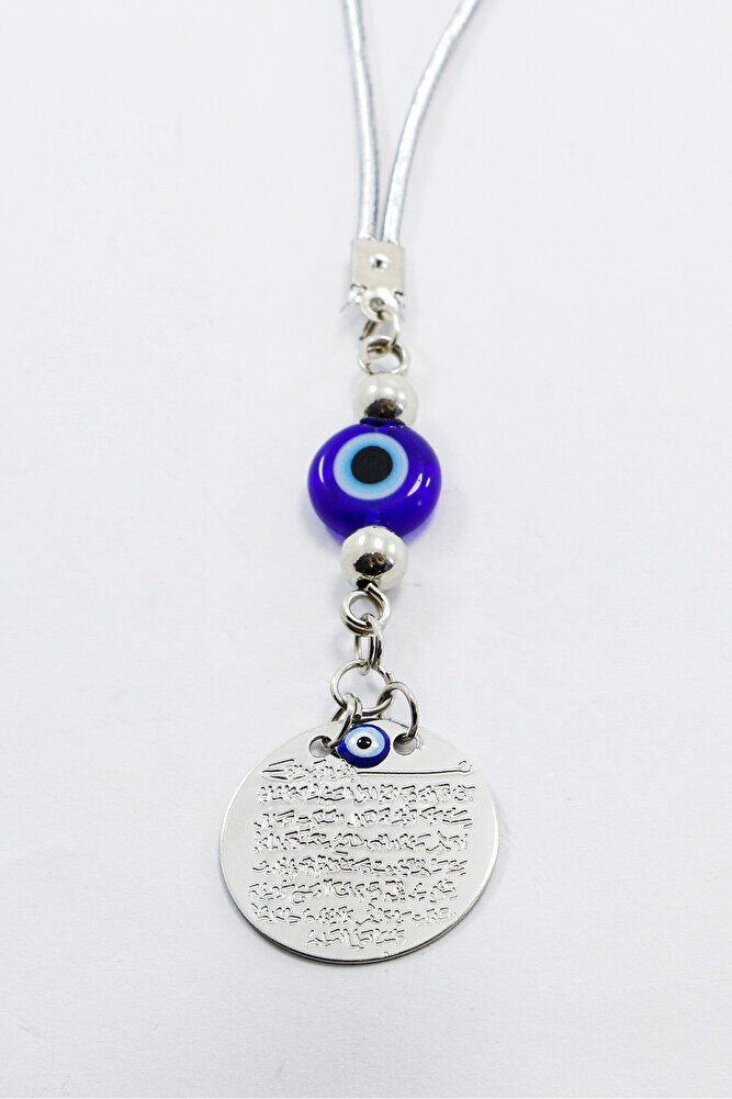 Small Metal Evil Eye Bead with Prayer for Evil Eye Car Rearview Mirror Ornament Handmade Luxury Accessory Silver Color