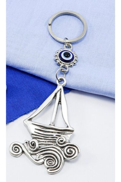 Framed Evil Eye Beaded Sailboat Keychain, Sailboat Bag Ornament for Gift