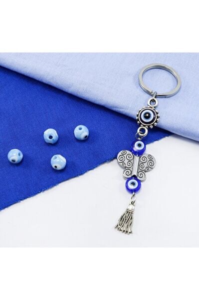 Framed Evil Eye Tassel Butterfly Keychain, Evil Eye Beaded Bag Ornament for Gift