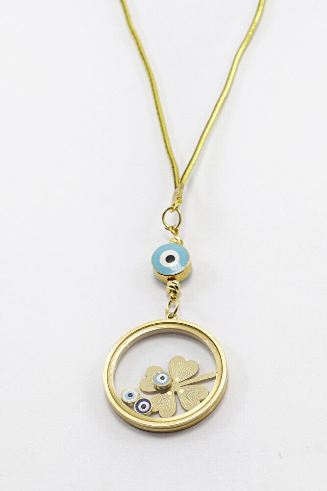 Gold Renkli Nazarlı Çelik Çerçeveli Yoncalı Fanus Model Dikiz Ayna Süsü, Araba Hediyesi