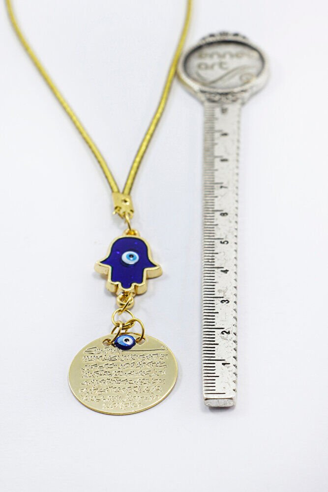 Nazarlı Hamse Eli Metal Ayetel Kürsi Araba Dikiz Ayna Süsü, Gold Renkli