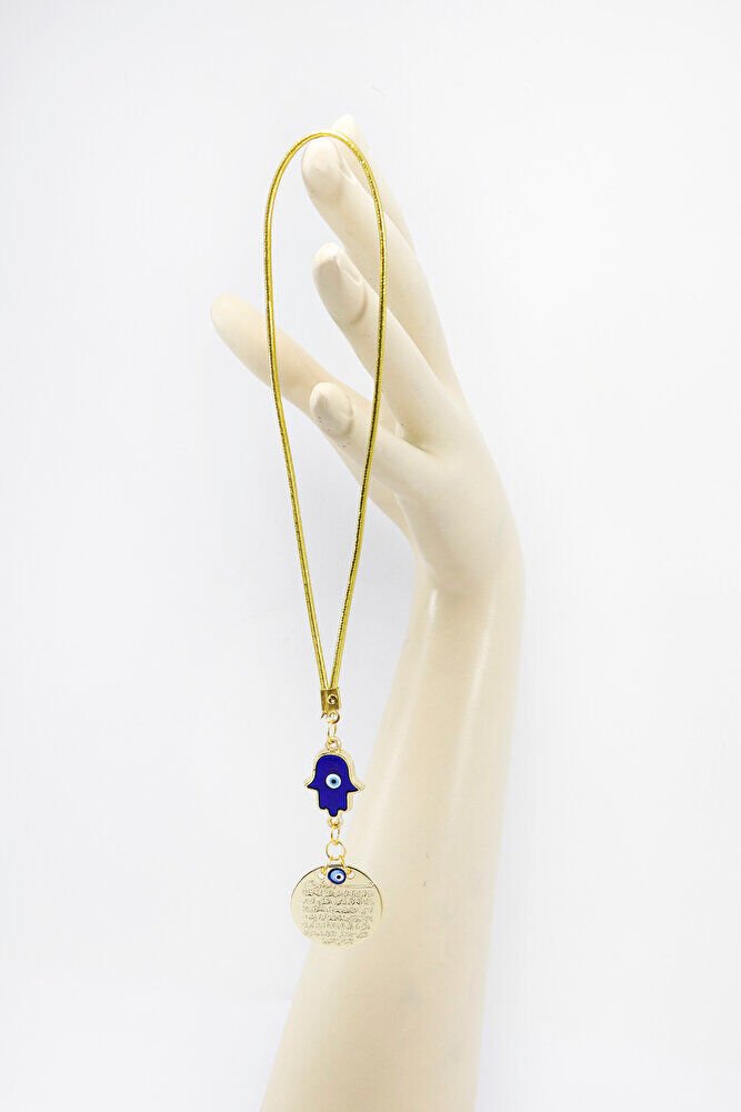 Nazarlı Hamse Eli Metal Ayetel Kürsi Araba Dikiz Ayna Süsü, Gold Renkli