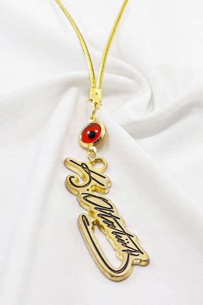 Gold Renkli Çerçeveli Nazar Boncuklu K. Atatürk İmzalı Araba Dikiz Ayna Süsü, Yeni Araba Hediyesi