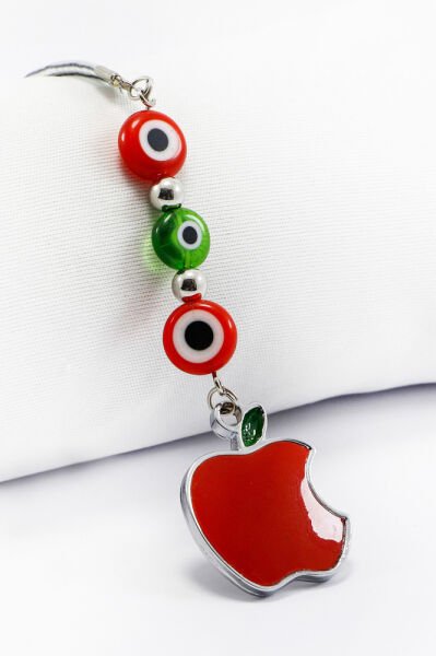 Yassı Cam Nazar Boncuklu Metal Elma Figürlü Araba Dikiz Ayna Süsü, Yeni Araba Hediyesi