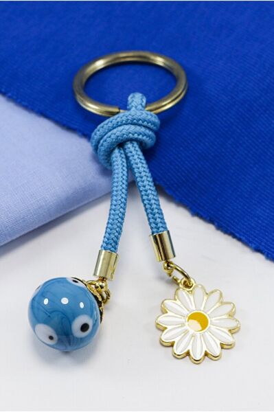 Blue Glass Evil Eye Beaded Daisy Keychain, Gift Glass Beaded Bag Ornament