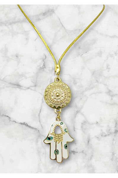 Metal Beyaz Hamse Ana Eli Dikiz Ayna Süsü, Nazar Boncuklu Yeni Araba Hediyesi