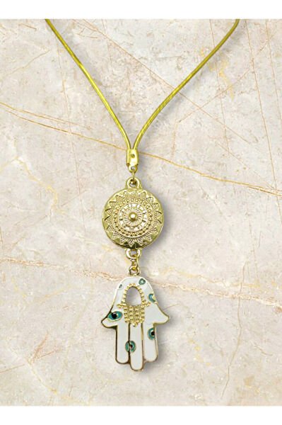 Metal Beyaz Hamse Ana Eli Dikiz Ayna Süsü, Nazar Boncuklu Yeni Araba Hediyesi