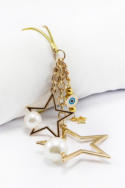Gold Color Pearl Cluster Star Car Rearview Mirror Ornament, New Car Gift