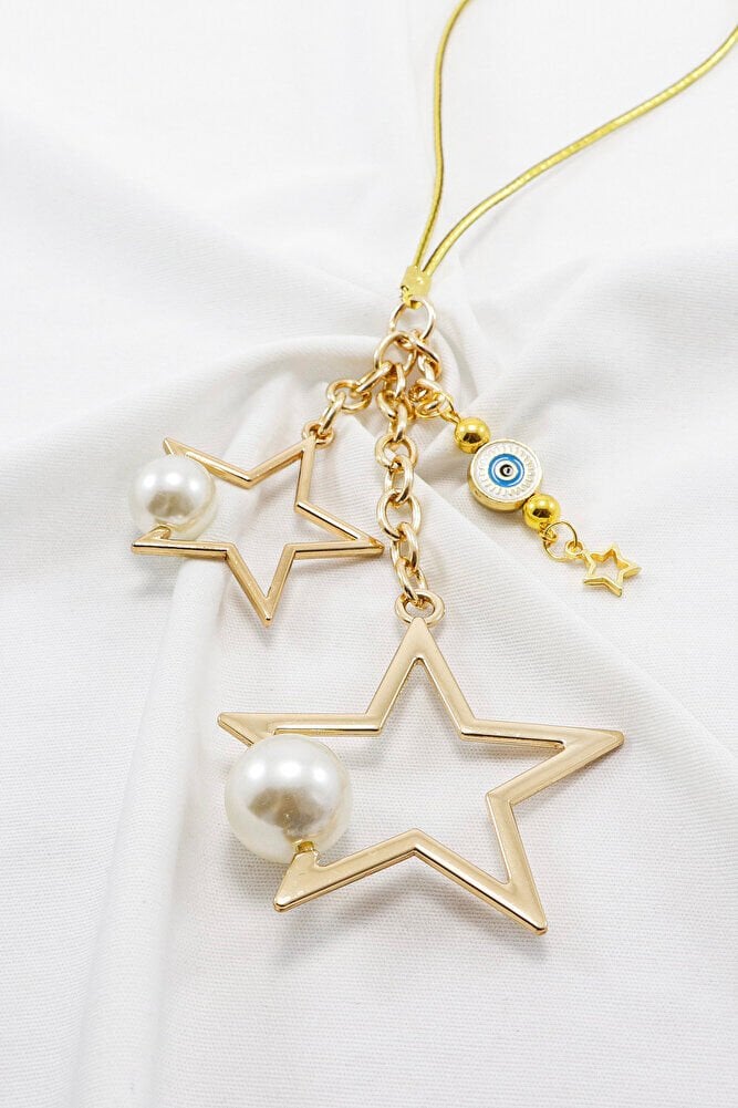 Gold Renkli İncili Salkım Yıldızlı Araba Dikiz Ayna Süsü, Yeni Araba Hediyesi