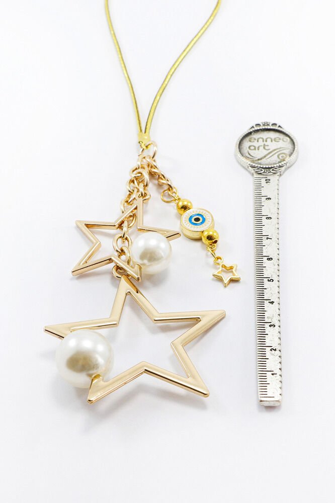 Gold Renkli İncili Salkım Yıldızlı Araba Dikiz Ayna Süsü, Yeni Araba Hediyesi