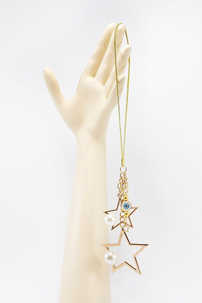 Gold Renkli İncili Salkım Yıldızlı Araba Dikiz Ayna Süsü, Yeni Araba Hediyesi