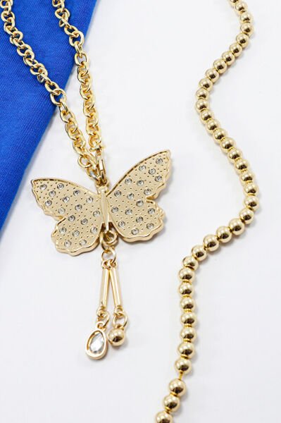 Gold Renkli Parlak Taşlı Zincirli Kelebek Araba Dikiz Ayna Süsü, Yeni Araba Hediyesi