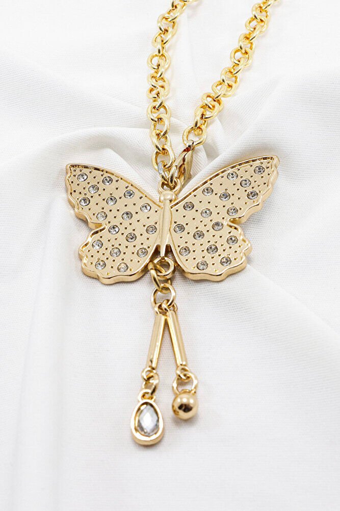 Gold Renkli Parlak Taşlı Zincirli Kelebek Araba Dikiz Ayna Süsü, Yeni Araba Hediyesi