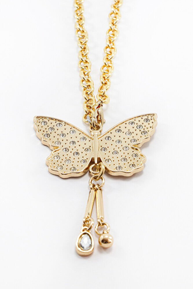 Gold Renkli Parlak Taşlı Zincirli Kelebek Araba Dikiz Ayna Süsü, Yeni Araba Hediyesi