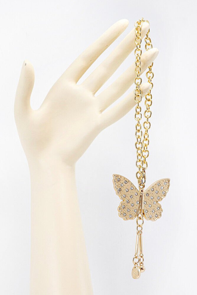 Gold Renkli Parlak Taşlı Zincirli Kelebek Araba Dikiz Ayna Süsü, Yeni Araba Hediyesi