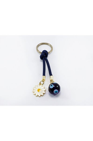 Navy Blue Glass Evil Eye Beaded Daisy Keychain, Gift Glass Beaded Bag Ornament