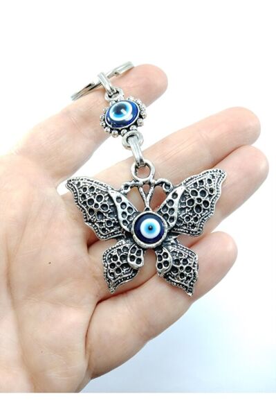 Nazar Boncuğu Metal Kelebek Anahtarlık/dikiz Ayna Süsü Hediyelik Eşya