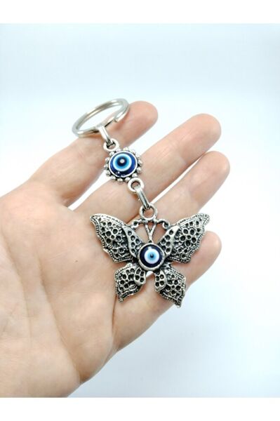 Nazar Boncuğu Metal Kelebek Anahtarlık/dikiz Ayna Süsü Hediyelik Eşya