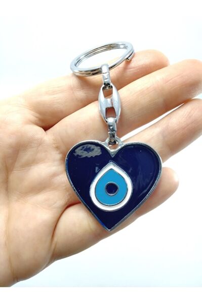 Nazar Boncuğu Temalı Kalp Metal Anahtarlık/araba Dikiz Ayna Süsü Hediyelik Aksesuar