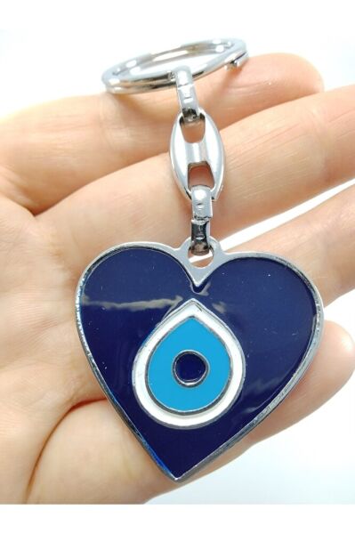 Nazar Boncuğu Temalı Kalp Metal Anahtarlık/araba Dikiz Ayna Süsü Hediyelik Aksesuar