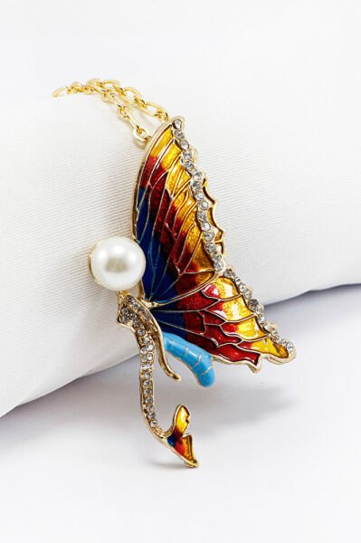 Colorful Pearly Shiny Stone Chain Butterfly Car Rearview Mirror Ornament, New Car Gift