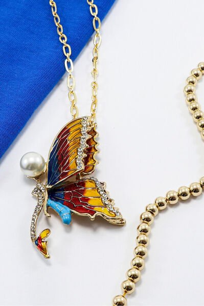 Colorful Pearly Shiny Stone Chain Butterfly Car Rearview Mirror Ornament, New Car Gift