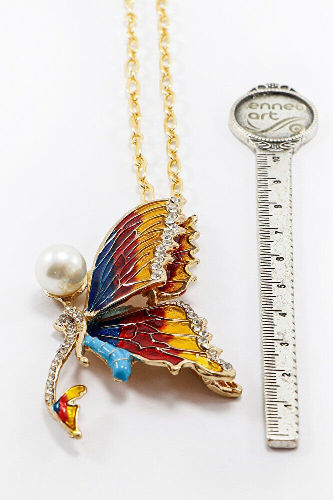 Renkli İncili Parlak Taşlı Zincirli Kelebek Araba Dikiz Ayna Süsü, Yeni Araba Hediyesi