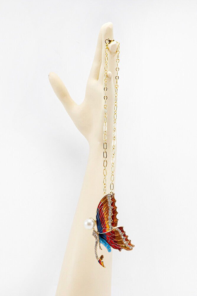 Renkli İncili Parlak Taşlı Zincirli Kelebek Araba Dikiz Ayna Süsü, Yeni Araba Hediyesi